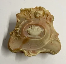 VTG Incolay Stone Pink Coral & Cream Color Dove Birds Jewelry Cameo Trinket Box