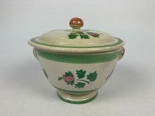 Vintage Rustic Terracotta Ceramic Lidded Bowl Terrine Hand Painted Floral French