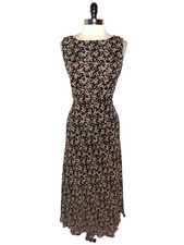 TALBOTS Size 14 Dress Blue Pink Green Floral Sleeveless Midi Silk