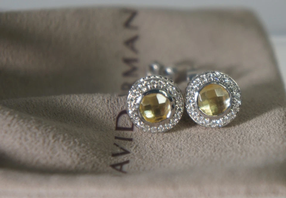 Pendientes David Yurman Plata 925 Oro 585 Limón Citrino Diamante Halo CERISE Foto 4 de 4