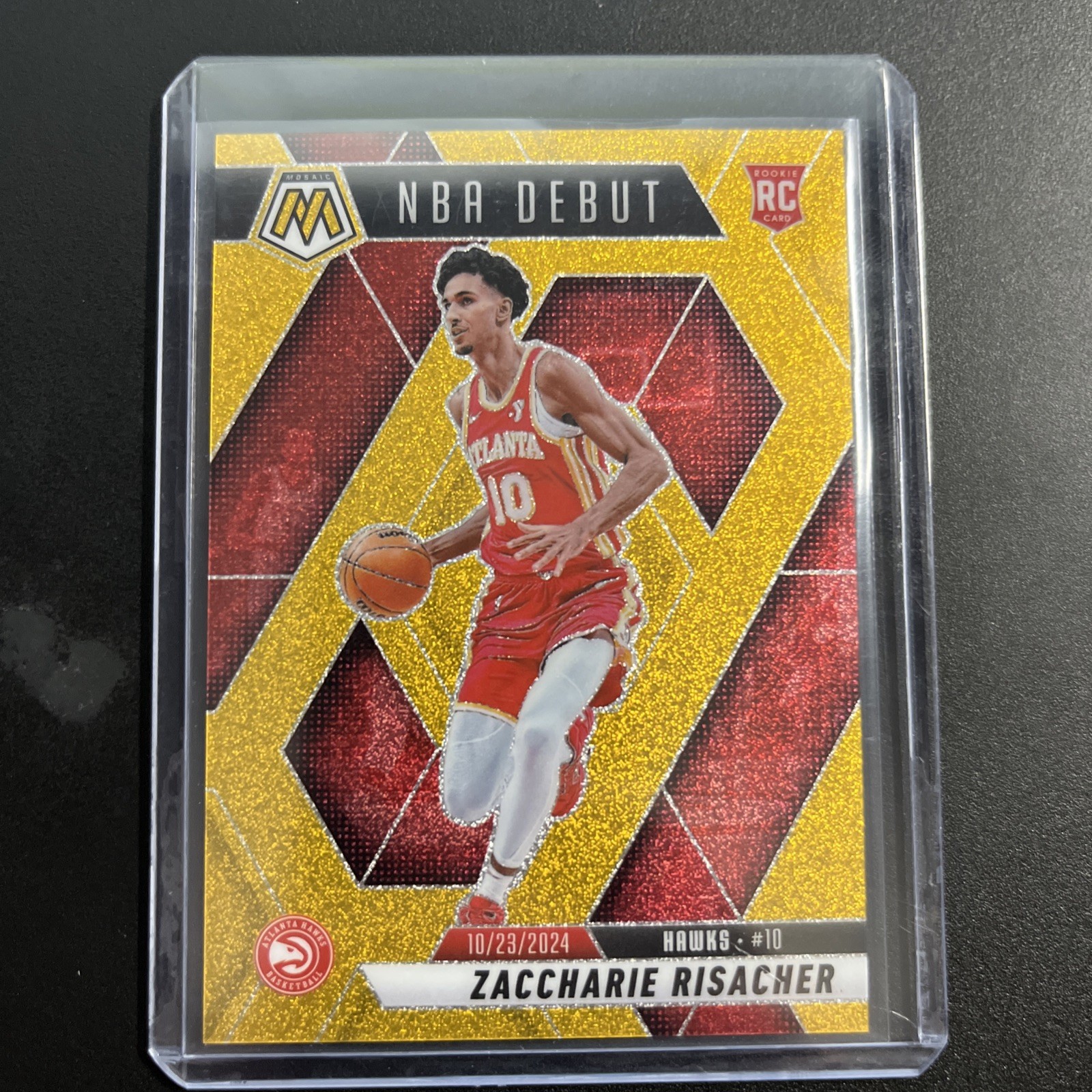 2024-25 Panini Mosaic Zaccharie Risacher #269 NBA Debut Gold Glitter RC # /5 SSP