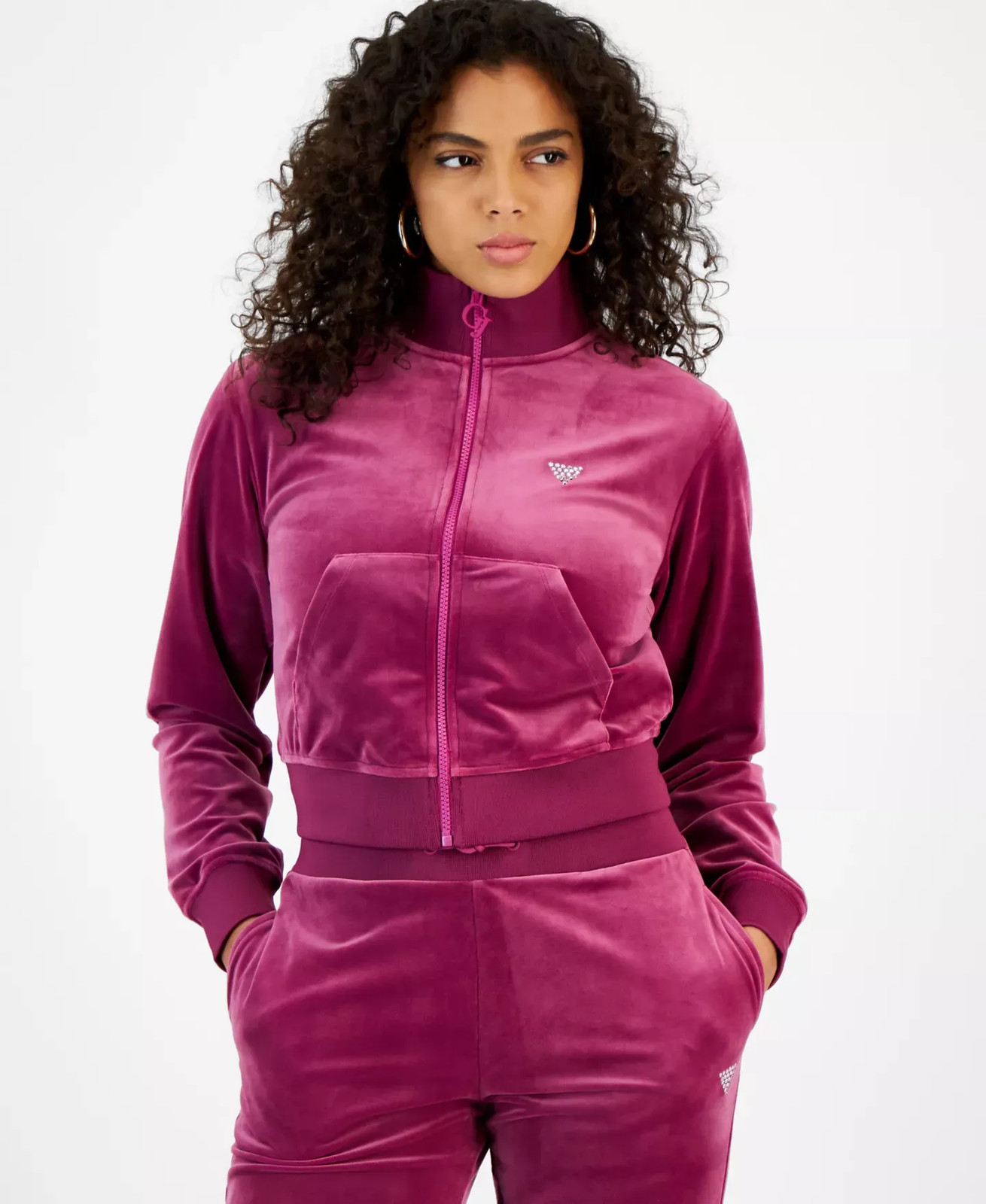 GUESS Women's Sweatshirt Sz S Couture Embellished Full-Zip