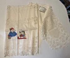 Heritage Lace 20” X 94” Mantle Scarf Snowman Holly Lace