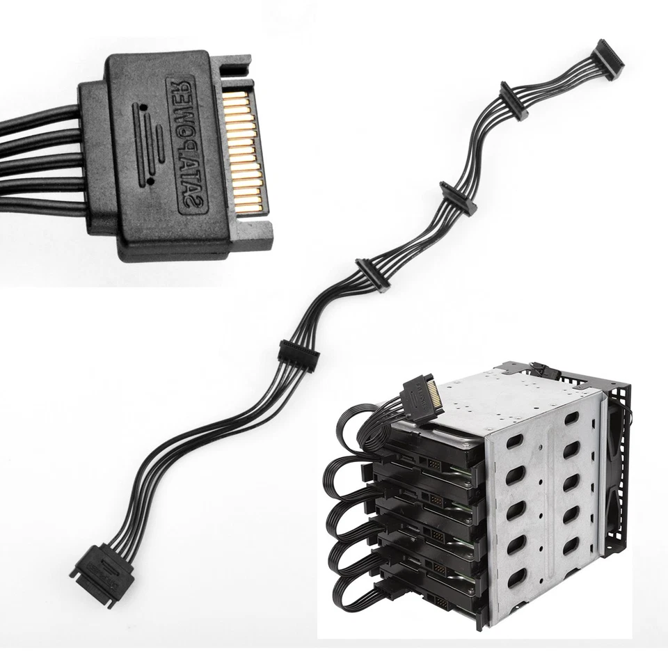 SATA Power 15 Pin 1 Male To 5 Female Splitter Hard Drive Adapter Cable HDD SSD* - Image 4 of 4
