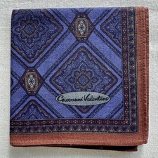 Vintage Handkerchief Purple Blue Cotton Lattice Damask Pattern Pocket Square 18"