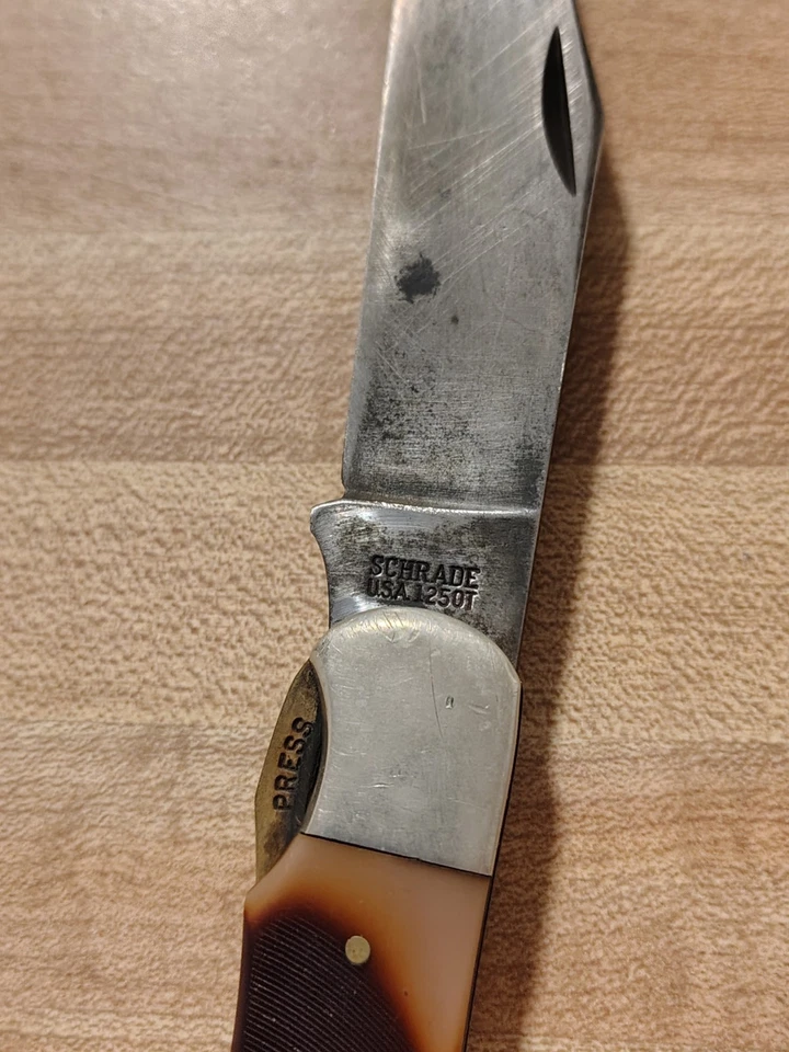 Cuchillo Plegable Vintage Schrade Old Timer 1250T Lockback EE. UU. - Mango Delrin Foto 3 de 4