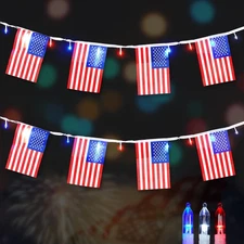 BlcTec 4th of July Decorations 16.4FT Patriotic String Lights 20 American Flags