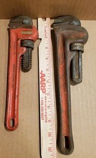 2 Used RIDGID Heavy Duty Pipe Wrenches 10" & 12", Old Plumber Made in USA Tools