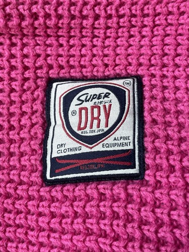 Superdry Knitted Snood Tube Scarf Cerise Pink Cream Fleece Lining Oversize - Picture 2 of 10