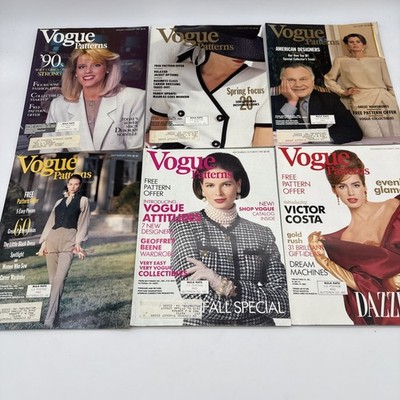 Vintage Complete Set of (6) VOGUE PATTERNS Magazines 1990 Womens Fashion Design