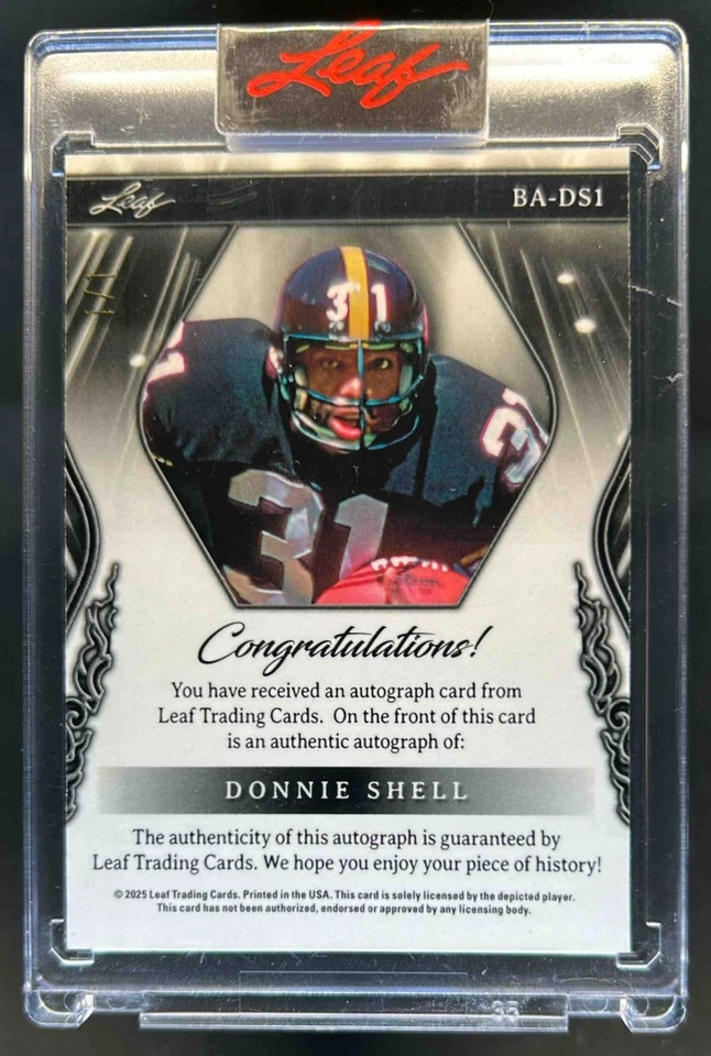 2025 Leaf Metal Sports Heroes Donnie Shell Auto Super Prismatic Gold #1/1 - Image 2 of 2