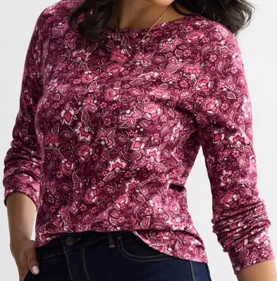 Croft & Barrow Long Sleeve T-Shirt Top Sz Large L -Dark Pink Floral -  New