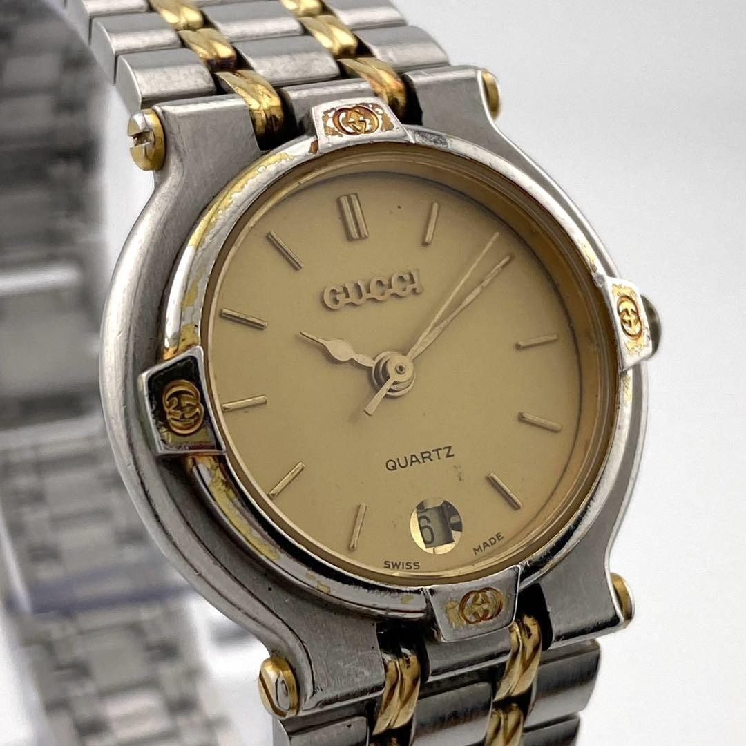 Gucci Ladies Gold Watch 9000L Operating Date Quartz Used