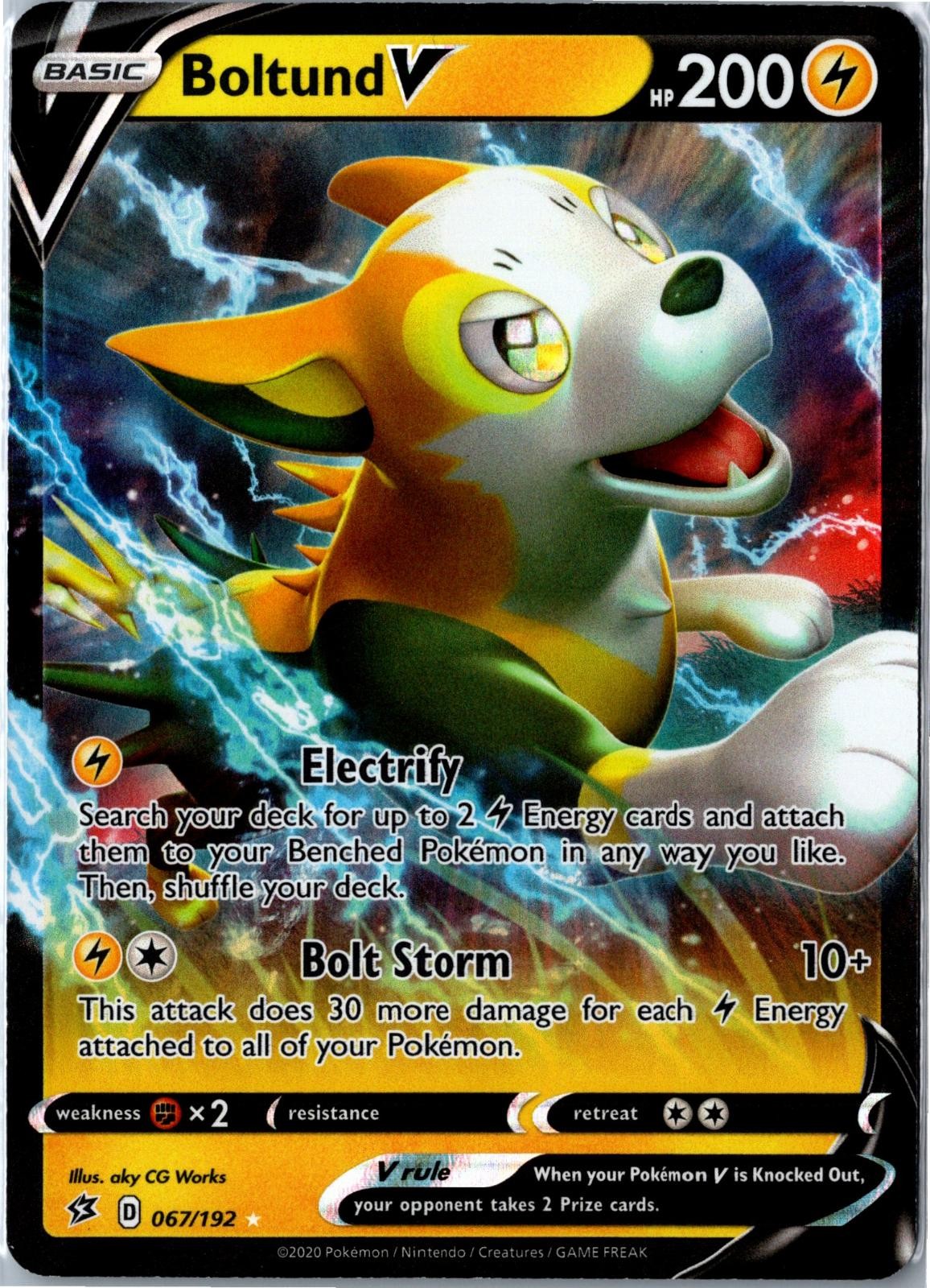 Pokemon Card - Boltund V Rebel Clash 067/192 2020 V Rare Holo Near Mint