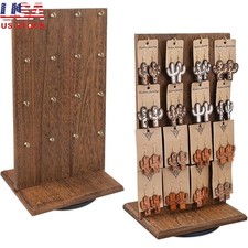 Rotating Jewelry Display Rack Wooden Organizer Necklaces Earrings Keychains New