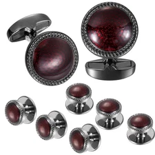 HAWSON Mens Cufflinks and Tuxedo Studs Set in Gift Box, Easy to Wear, Red