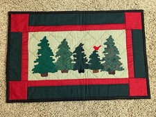 Quilt with Trees  Bird - Wall Hanging 23 1/4" x 15 3/4"
