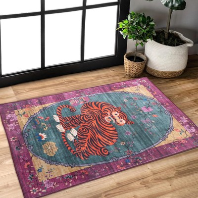 Vintage Tibetan Rug - 2x3, Non-Slip, Washable Rugs for Bathroom, Kitchen,... 