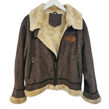 Vintage B-3 Aviator Bomber Jacket Brown Sheepskin Shearling Leather Flight