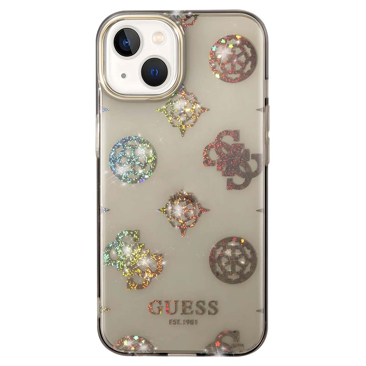 Coque iPhone 14 Plus Guess antichoc TPU noir motif floral Peony