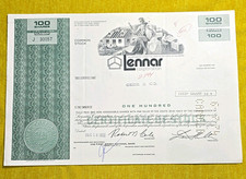 Lennar Corporation Common Stock Certificate 100 Shares Dec 18 1972