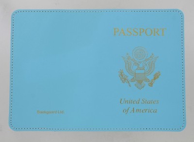 New Baekgaard Leather Passport Cover Case Holder - Blue with Green