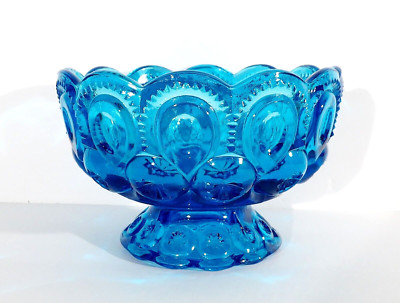 Vintage LE Smith Moon & Stars Blue Glass Compote Candy Dish BASE ONLY