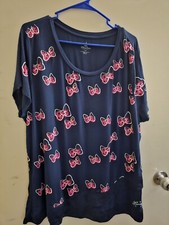Disney Parks Authentic Minnie Mouse Navy Pink Bow Top Disneyland
