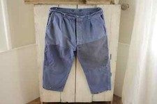French work pants workwear dark blue denim jeans PATCHED mends faded hipster tr