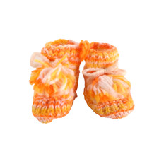 70s Hand Knitted Toddler Orange Yellow Vintage Slippers Tie Closure C14-2228