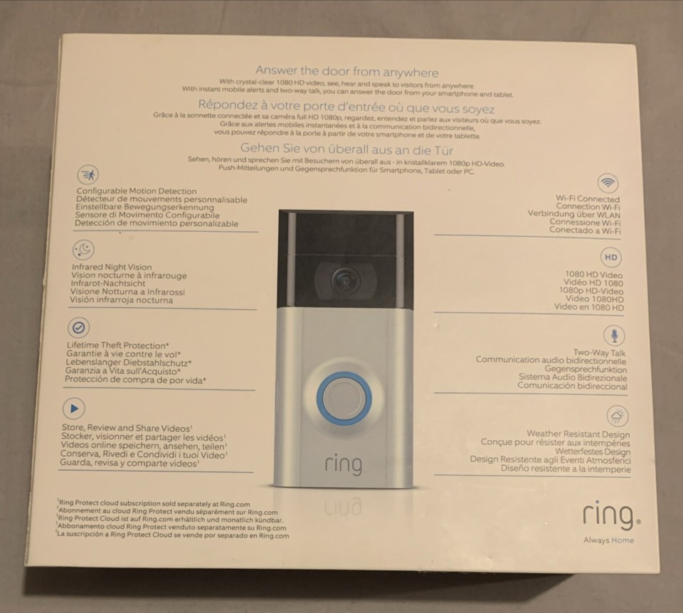 Ring Video Doorbell 2 Wireless Satin Nickel Includes Mounting