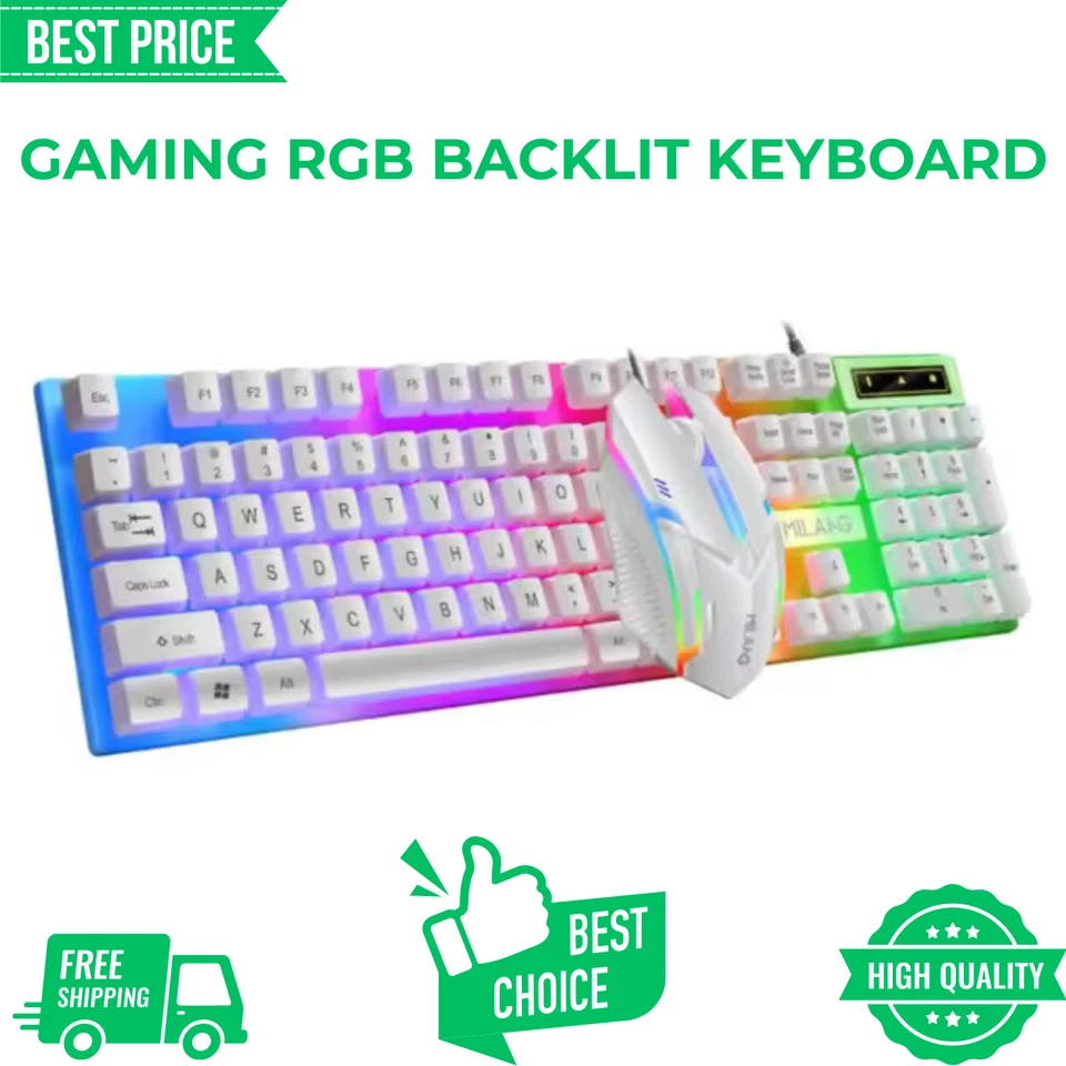 Keyboard and Mouse Gaming Wired Set RGB Backlight LED USB PS5 Xbox One PC Laptop - Image 2 of 4