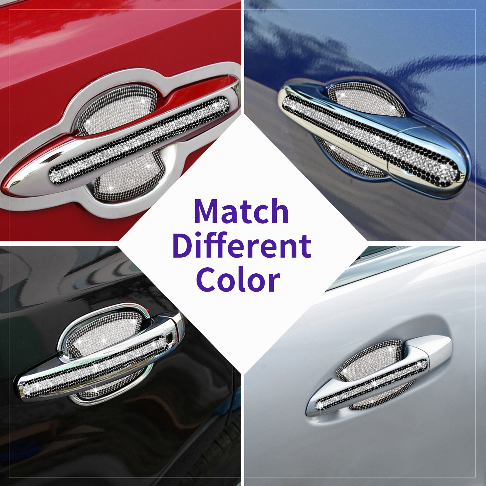 8PCS Car Door Handle Bling Stickers Universal Auto Door Handle Safety