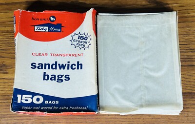 VINTAGE BOX OF 150 TIDY HOME WAXED  CLEAR SANDWICH BAGS Mostly Full Transparent
