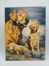 Vintage Replica Tin Metal Sign Experience Hunting Yellow Lab Dog Duck Outdoors