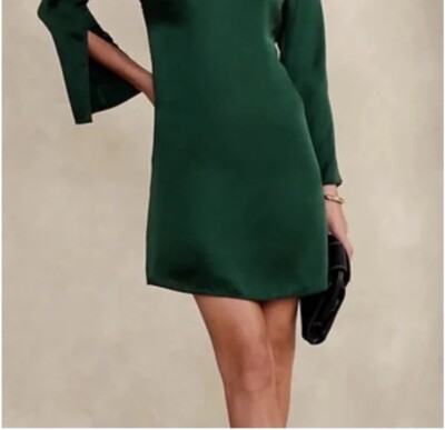 abril silk mini dress Banana Republic Abril Silk Mini Dress | Hunter Green Small Tall NWT