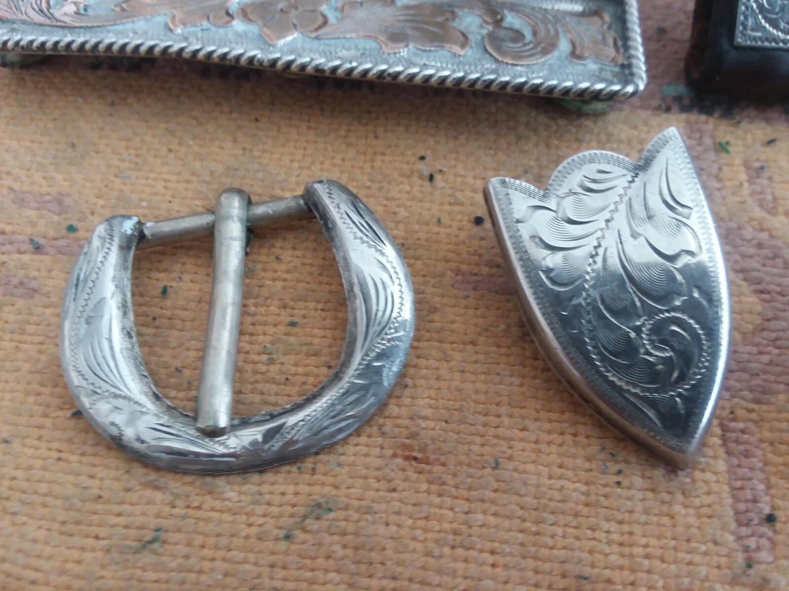 8 Vintage Billy Royal Mexico silver overlaid halter pieces and leather halter