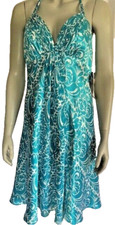 Donna Ricco Silk Tea Length Halter Dress Women's 8P Blue NWT