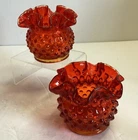 VINTAGE FENTON AMBERINA HOBNAIL RUFFLED RIM VASE/CANDLEHOLDERS  (GLOW)