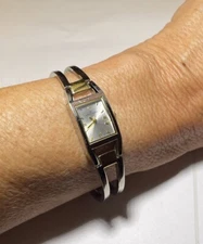 Anne Klein Two Tone Bracelet Watch Rectangular Adjustable Works!