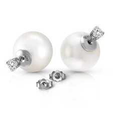 14K. SOLID GOLD STUD 0.80 CT. NATURAL DIAMONDS EARRINGS WITH WHITE SHELL PEARLS