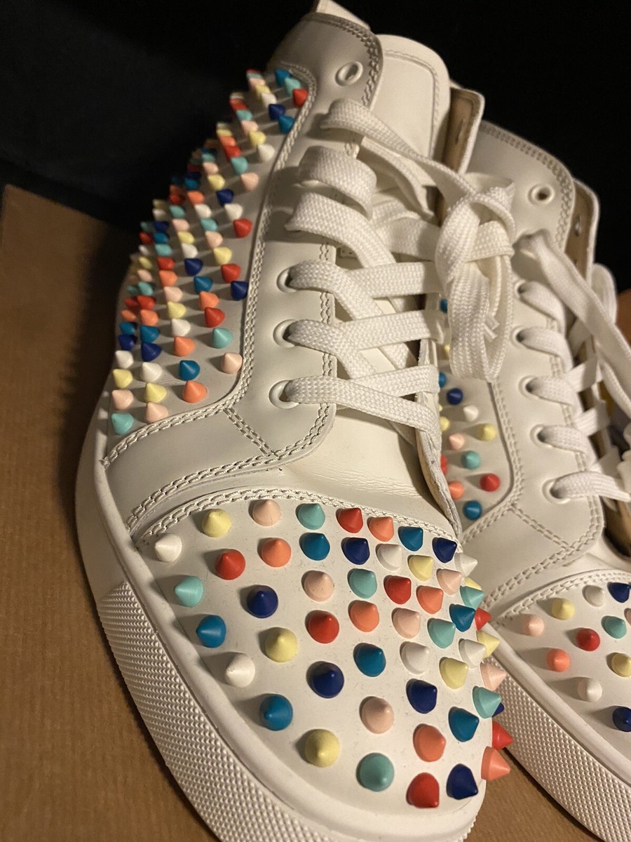 Christian Louboutin Louis Flat Gomme Spikes White Multi