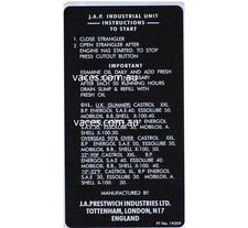 J.A.P. Stationary Engine Instruction Label