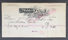 1900 Cleveland Ohio  OH J Waldeck Sons Wood Furniture Billhead Antique Receipt
