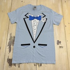 TUXEDO SHIRT - NWOT Baby Blue 1970s Ruffle Front T-Shirt, Mens SMALL - NEW 