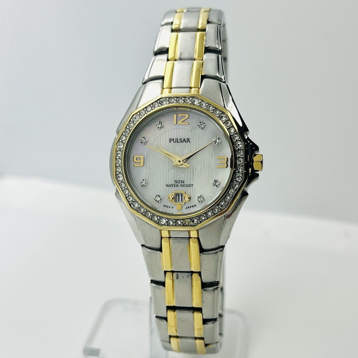 Pulsar by Seiko Women's Two Tone MOP Diamond Dial Steel 27mm Date