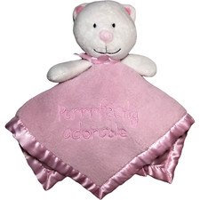 Wishes  Kisses Pink Purrrfectly Adorable Cat Baby Security Blanket Lovey Satin