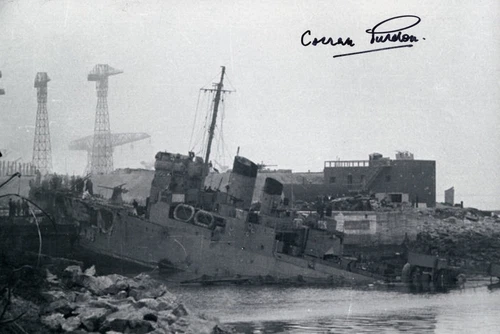 WW2 St Nazaire raid hero Corran Purdon signed HMS Campbeltown photo UACC DEALER