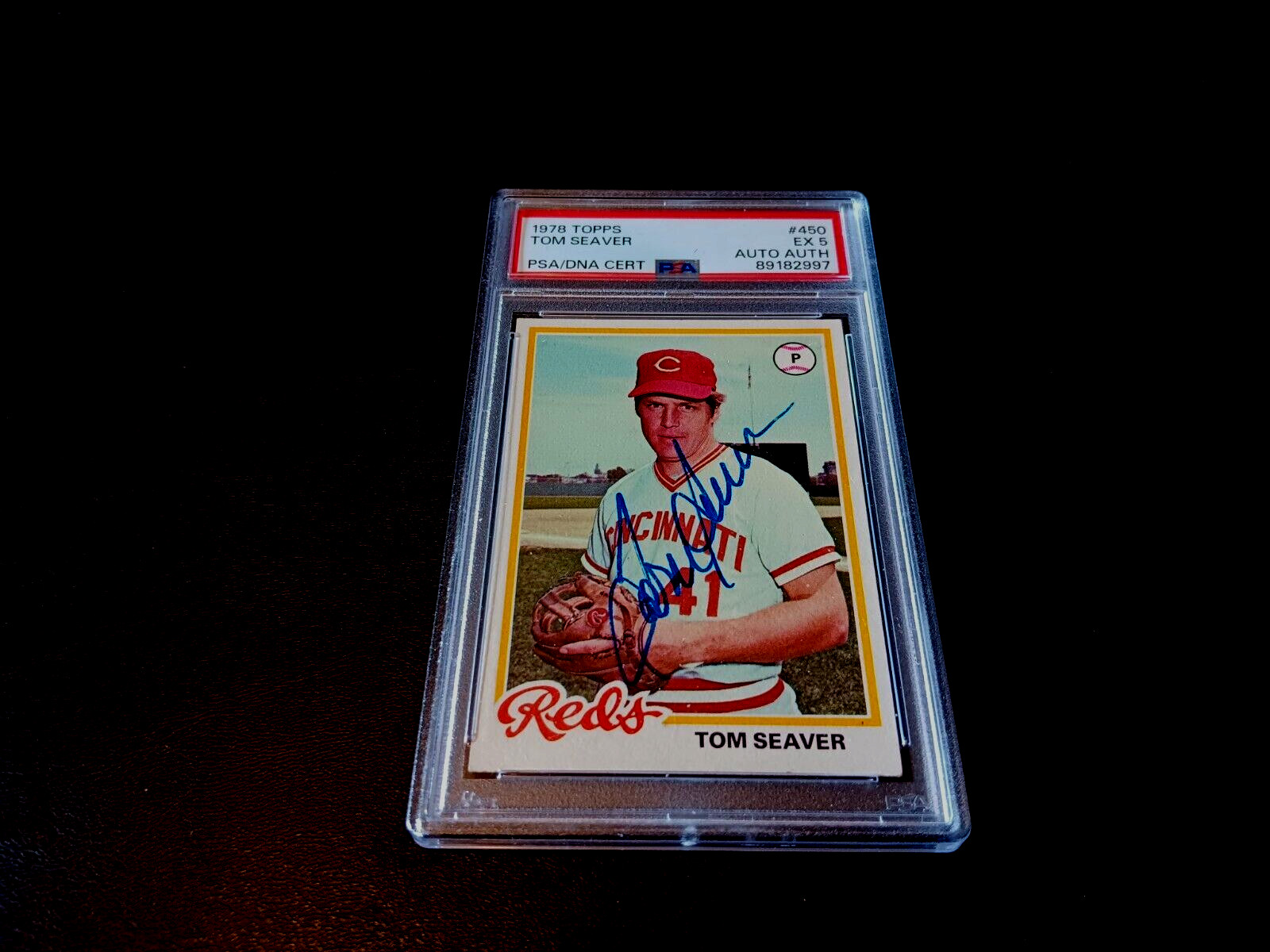 Tom Seaver Autographed 1978 Topps Baseball Card 450 HOF Reds AUTO PSA/DNA PSA 5