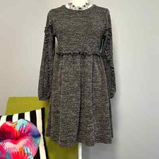 Ro & De Grey Knit Ruffle Long Sleeve Sweater Dress XS